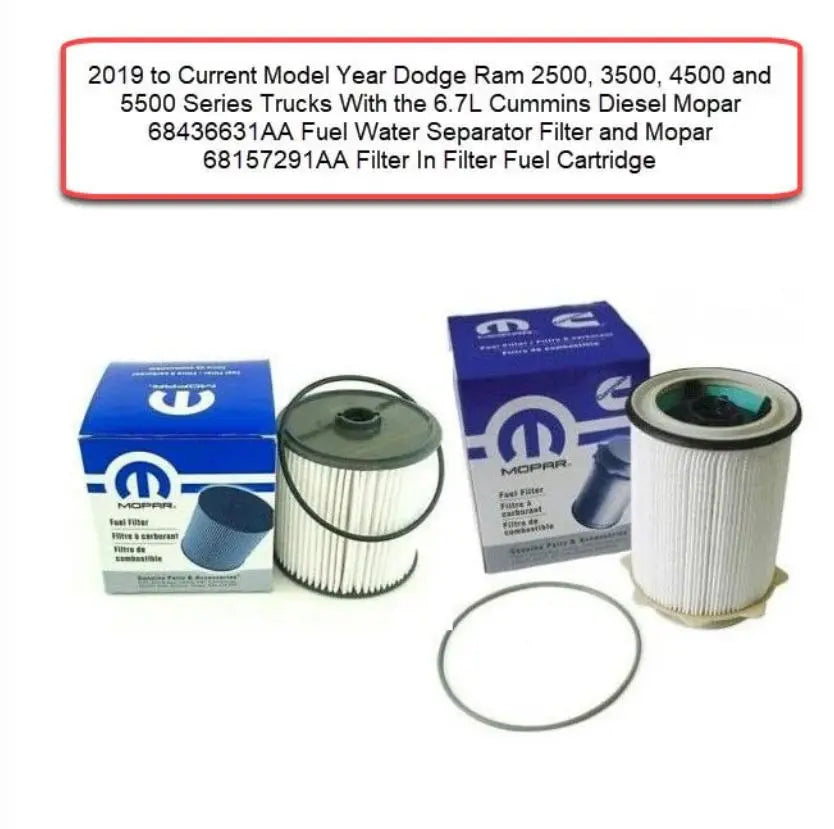 ram 2500 fuel filter replacement  ram 2500 fuel filter  ram 2500 diesel  ram 2500 cummins turbo diesel  Ram 2500 3500 4500 5500 Oil and Fuel Filter Pack  ram 2500  Pentastar Engine MOPAR OEM  Part Number: 68157291AA  or 5500  Oil Filter Kit for Ram Cummins  Oil Filter for Turbo Diesel Engines  Oil Change Kit  OEM Water Separator for Dodge Ram Diesel  OEM Parts  OEM Oil Filter and Fuel Filter for Ram Trucks  OEM Mopar Fuel Filters